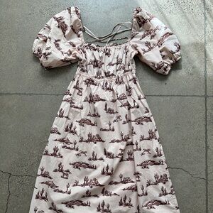Mango Desert Print Midi Dress in Pink and Brown